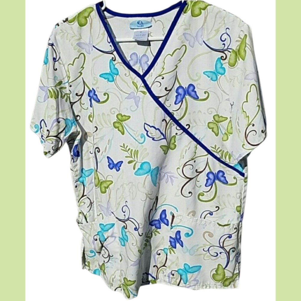 Nature Scrub Top with Butterflies